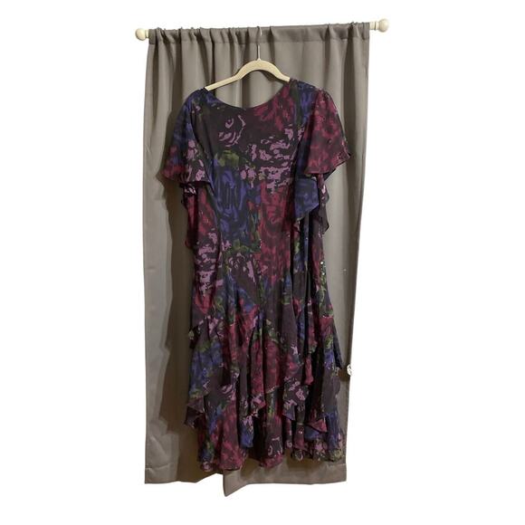 MAGGIE BARNES WO SIZE 28 FLOWEY DRESS PURPLE MAGENTA SEQUIN ACCENTS EUC - Picture 10 of 11